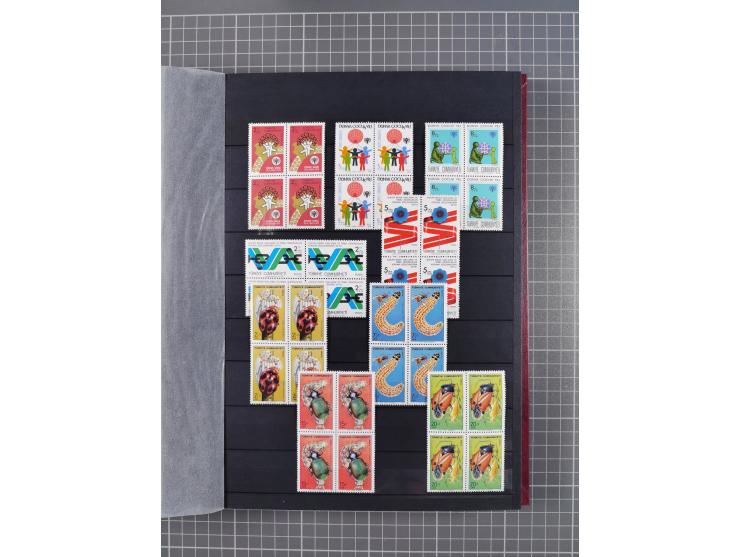 1960/2004, Stamps in blocks, all mint never hinged, including complete sheet animals 1979, 43 souvenir sheets, very fine.