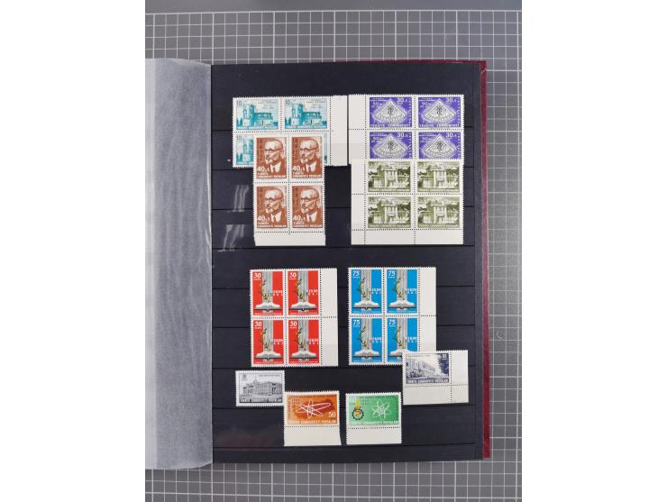 1960/2004, Stamps in blocks, all mint never hinged, including complete sheet animals 1979, 43 souvenir sheets, very fine.