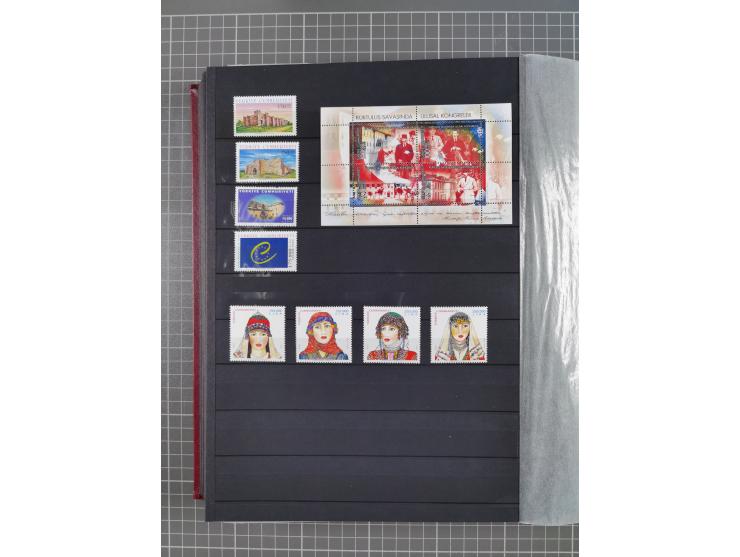 1960/2004, Stamps in blocks, all mint never hinged, including complete sheet animals 1979, 43 souvenir sheets, very fine.