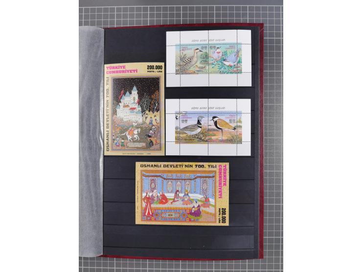 1960/2004, Stamps in blocks, all mint never hinged, including complete sheet animals 1979, 43 souvenir sheets, very fine.