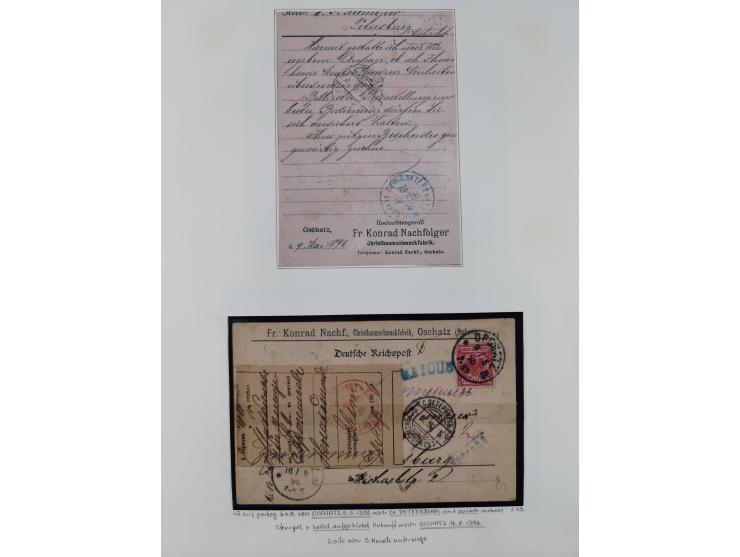1890/1900, Krone/Adler, ca. 60 Briefe, Karten und Ganzsachen mit interessanten Stempeln, Frankaturen und Destinationen, dabei