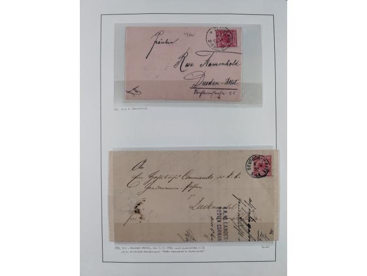 1890/1900, Krone/Adler, ca. 60 Briefe, Karten und Ganzsachen mit interessanten Stempeln, Frankaturen und Destinationen, dabei