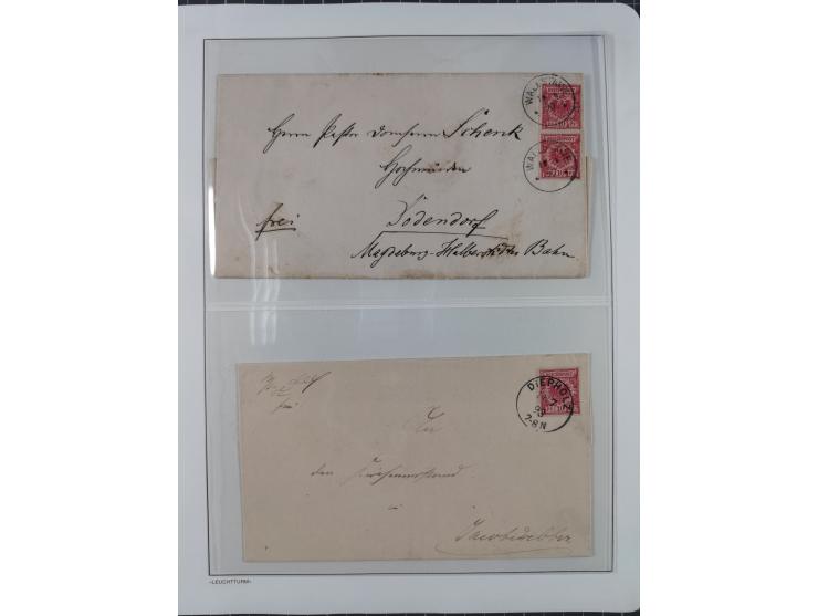 1890/1900, Krone/Adler, ca. 60 Briefe, Karten und Ganzsachen mit interessanten Stempeln, Frankaturen und Destinationen, dabei