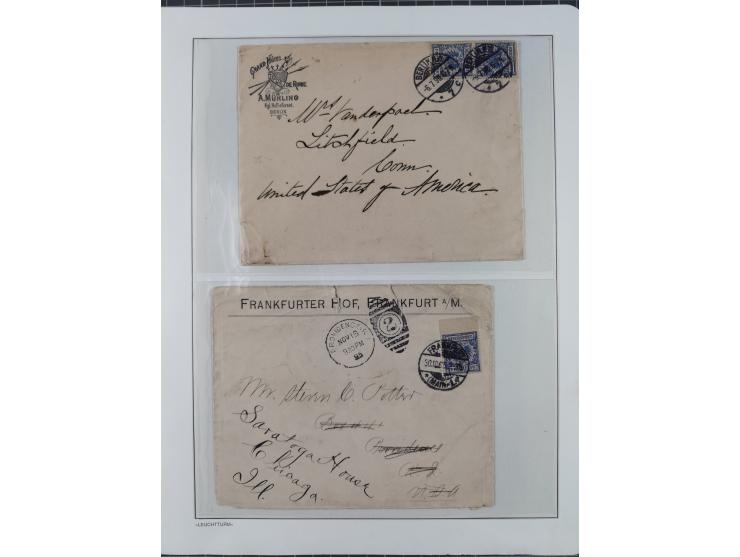 1890/1900, Krone/Adler, ca. 60 Briefe, Karten und Ganzsachen mit interessanten Stempeln, Frankaturen und Destinationen, dabei