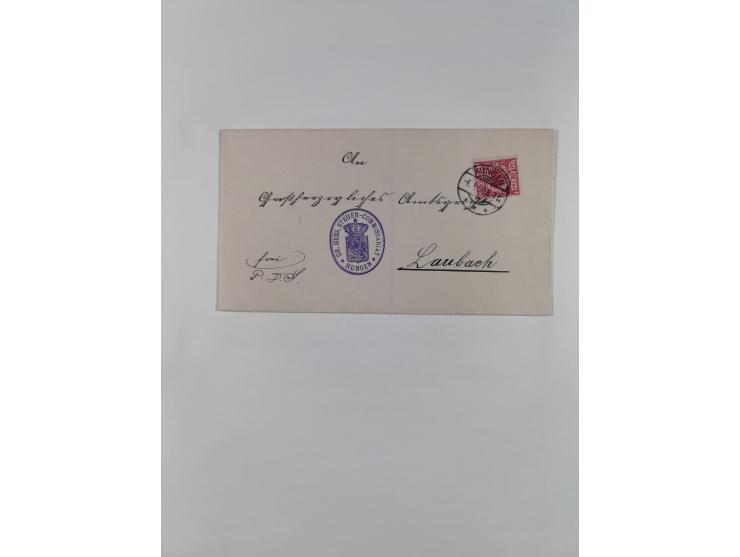 1890/1900, Krone/Adler, ca. 60 Briefe, Karten und Ganzsachen mit interessanten Stempeln, Frankaturen und Destinationen, dabei