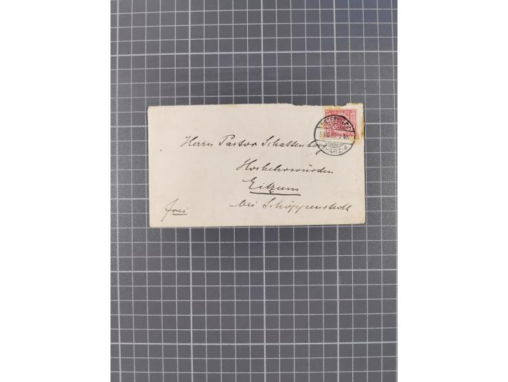 1890/1900, Krone/Adler, ca. 60 Briefe, Karten und Ganzsachen mit interessanten Stempeln, Frankaturen und Destinationen, dabei