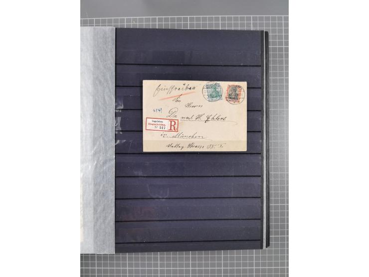 1900/22, fast 60 Briefe und Karten mit Germania-Frankaturen inkl. Aufdruckausgaben der Abstimmungesgebiete, dabei R-Briefe, i