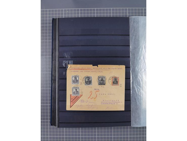 1900/22, fast 60 Briefe und Karten mit Germania-Frankaturen inkl. Aufdruckausgaben der Abstimmungesgebiete, dabei R-Briefe, i