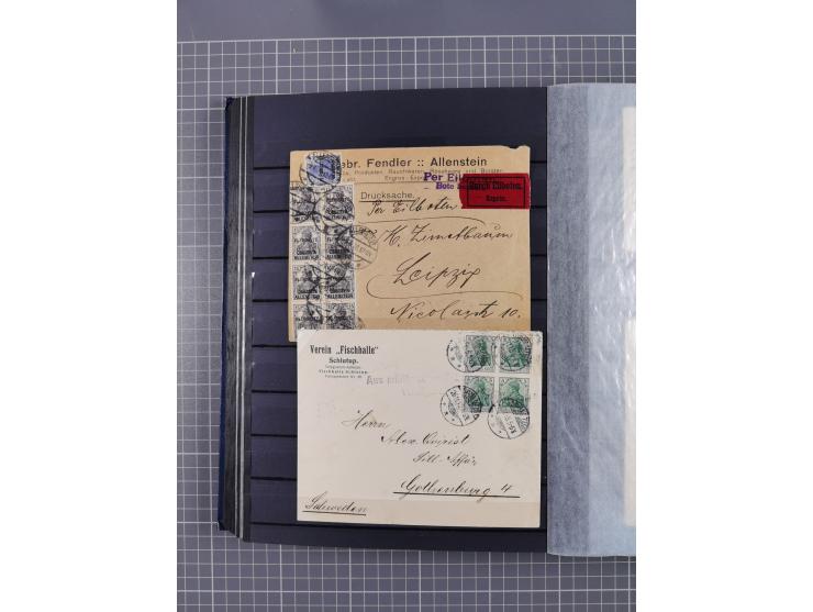 1900/22, fast 60 Briefe und Karten mit Germania-Frankaturen inkl. Aufdruckausgaben der Abstimmungesgebiete, dabei R-Briefe, i