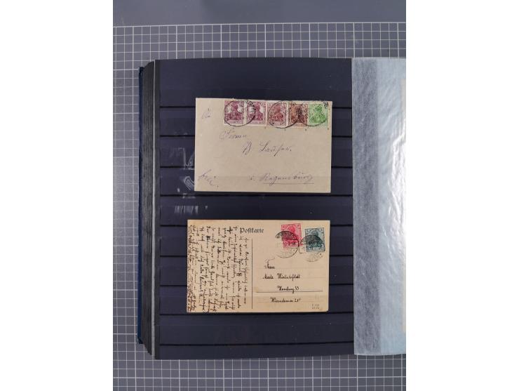 1900/22, fast 60 Briefe und Karten mit Germania-Frankaturen inkl. Aufdruckausgaben der Abstimmungesgebiete, dabei R-Briefe, i
