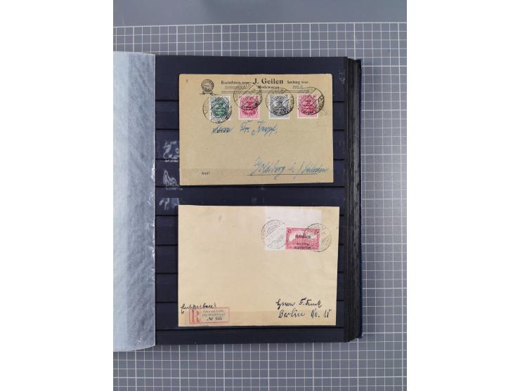1900/22, fast 60 Briefe und Karten mit Germania-Frankaturen inkl. Aufdruckausgaben der Abstimmungesgebiete, dabei R-Briefe, i