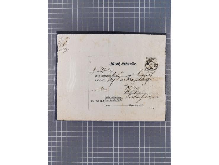 1872/74, sechs markenlose Briefe in besseren Verwendungen, dabei zwei Briefe mit Franco-Stempeln von Schwerin und Stettin, zw