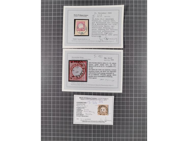 1872/74, 17 ausgesuchte Marken mit klaren Stempeln inkl. Bahnpost oder anderen Besonderheiten, meist auf Briefstücken mit u.a