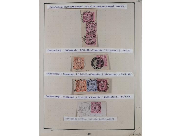 ANNABERG bis ZWICKAU, Sammlung der Nummern- und Ortsstempel, nachverwendet auf über 500 Marken und Briefstücken NDP und Dt. R