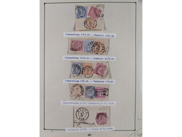 ANNABERG bis ZWICKAU, Sammlung der Nummern- und Ortsstempel, nachverwendet auf über 500 Marken und Briefstücken NDP und Dt. R