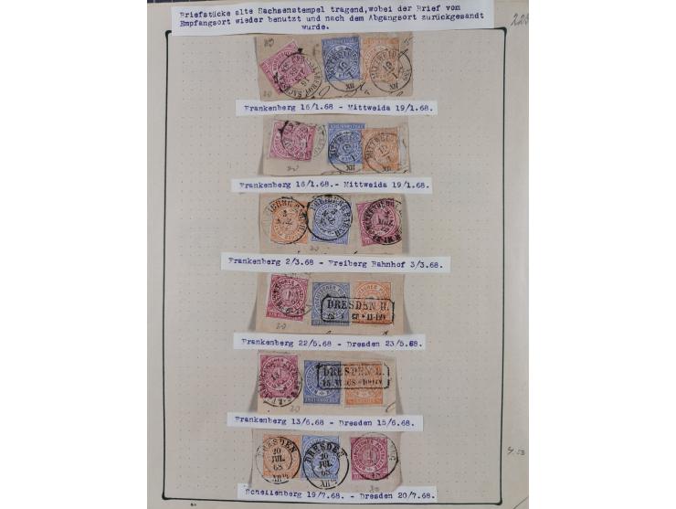 ANNABERG bis ZWICKAU, Sammlung der Nummern- und Ortsstempel, nachverwendet auf über 500 Marken und Briefstücken NDP und Dt. R