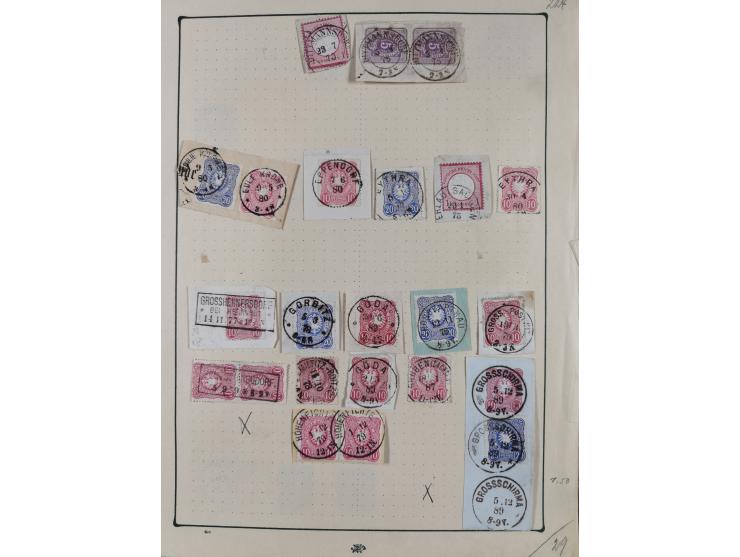 ANNABERG bis ZWICKAU, Sammlung der Nummern- und Ortsstempel, nachverwendet auf über 500 Marken und Briefstücken NDP und Dt. R