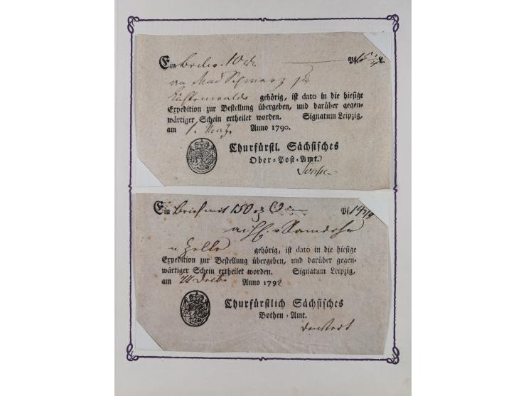 1740/1867 (ca.), rund 110 Postscheine, dabei Ortsdrucke, Stücke mit Stempeln,etc., aus altem Bestand