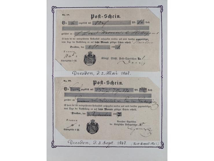 1740/1867 (ca.), rund 110 Postscheine, dabei Ortsdrucke, Stücke mit Stempeln,etc., aus altem Bestand