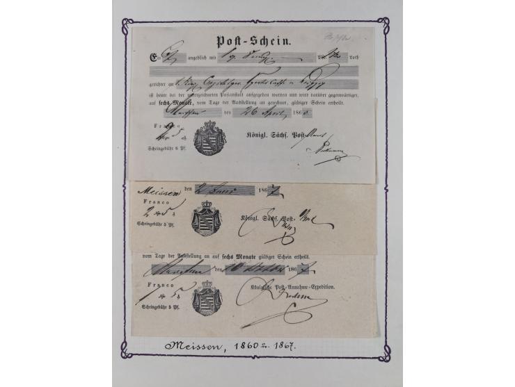 1740/1867 (ca.), rund 110 Postscheine, dabei Ortsdrucke, Stücke mit Stempeln,etc., aus altem Bestand