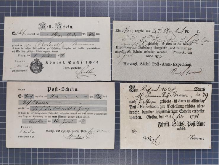 1740/1867 (ca.), rund 110 Postscheine, dabei Ortsdrucke, Stücke mit Stempeln,etc., aus altem Bestand