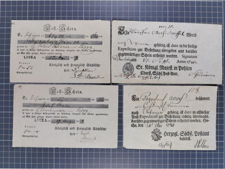 1740/1867 (ca.), rund 110 Postscheine, dabei Ortsdrucke, Stücke mit Stempeln,etc., aus altem Bestand