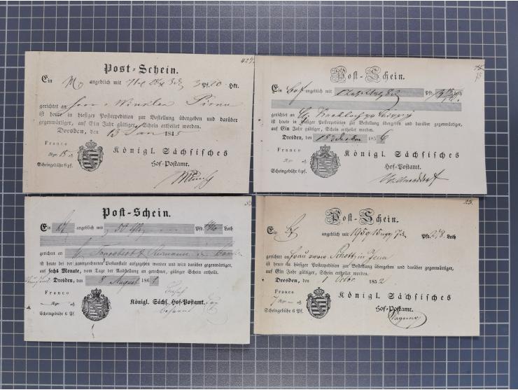 1740/1867 (ca.), rund 110 Postscheine, dabei Ortsdrucke, Stücke mit Stempeln,etc., aus altem Bestand