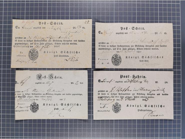1740/1867 (ca.), rund 110 Postscheine, dabei Ortsdrucke, Stücke mit Stempeln,etc., aus altem Bestand