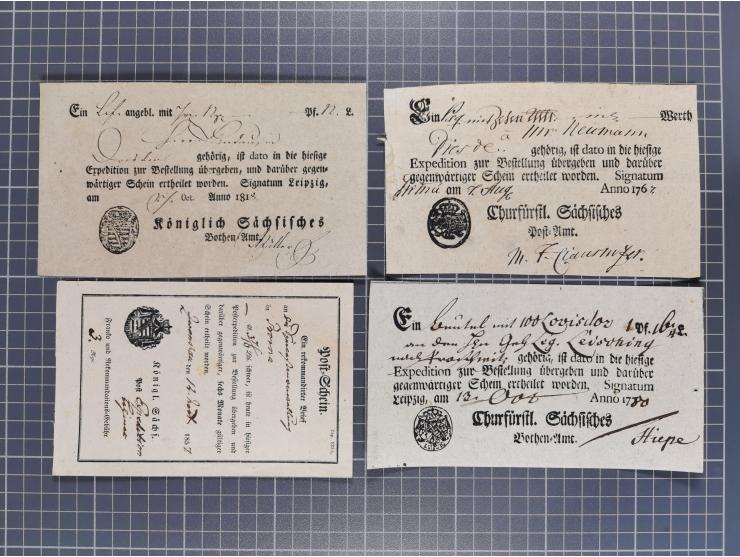 1740/1867 (ca.), rund 110 Postscheine, dabei Ortsdrucke, Stücke mit Stempeln,etc., aus altem Bestand