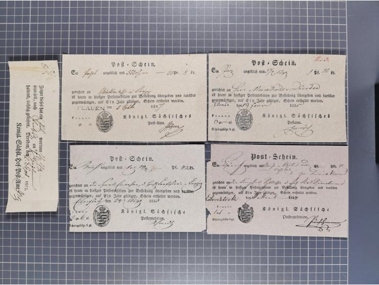 1740/1867 (ca.), rund 110 Postscheine, dabei Ortsdrucke, Stücke mit Stempeln,etc., aus altem Bestand
