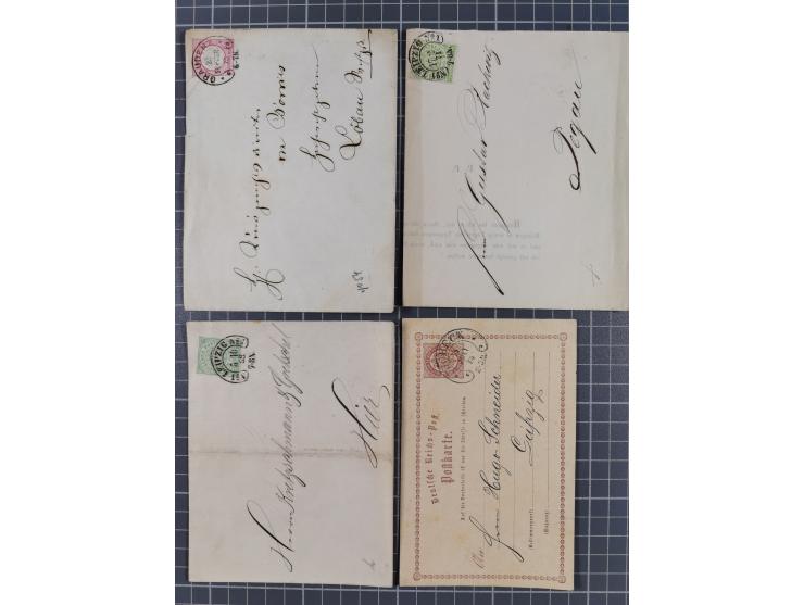 1866/76, kleine alte Partie mit etwa 70 Marken und Briefstücken und 22 Briefen und Ganzsachen, dabei "GRAUDENZ, "HERFORD", "L