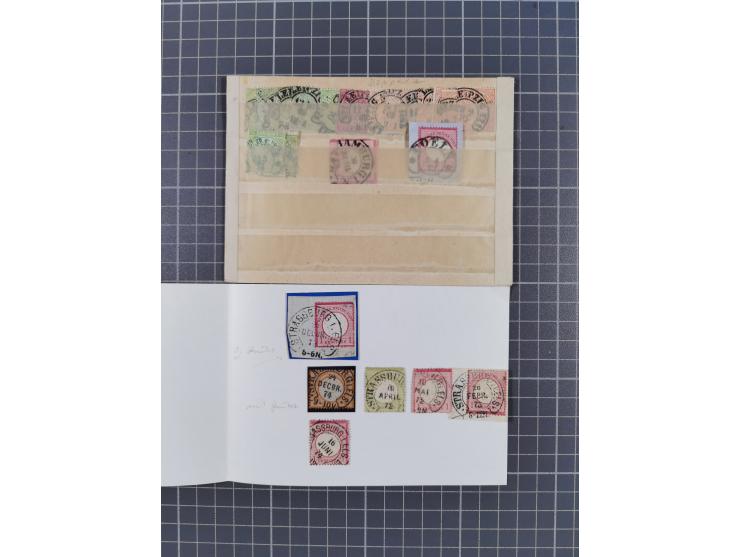 1866/76, kleine alte Partie mit etwa 70 Marken und Briefstücken und 22 Briefen und Ganzsachen, dabei "GRAUDENZ, "HERFORD", "L