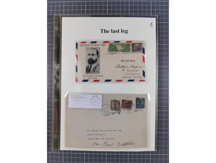 1929, Weltrundfahrt, kleine Sammlung der amerikanischen Post mit 17 Briefen und Ganzsachen, dabei verschiedene Etappen und in