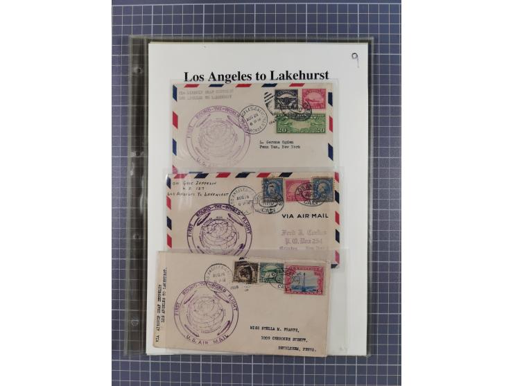 1929, Weltrundfahrt, kleine Sammlung der amerikanischen Post mit 17 Briefen und Ganzsachen, dabei verschiedene Etappen und in