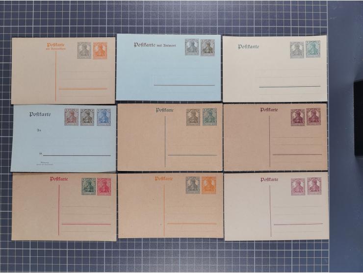 1906/20, Sammlung von 33 verschiedenen amtlichen Ganzsachen mit Germania-WSt.-Zudrucken auf private Bestellung (PZP), inkl. D