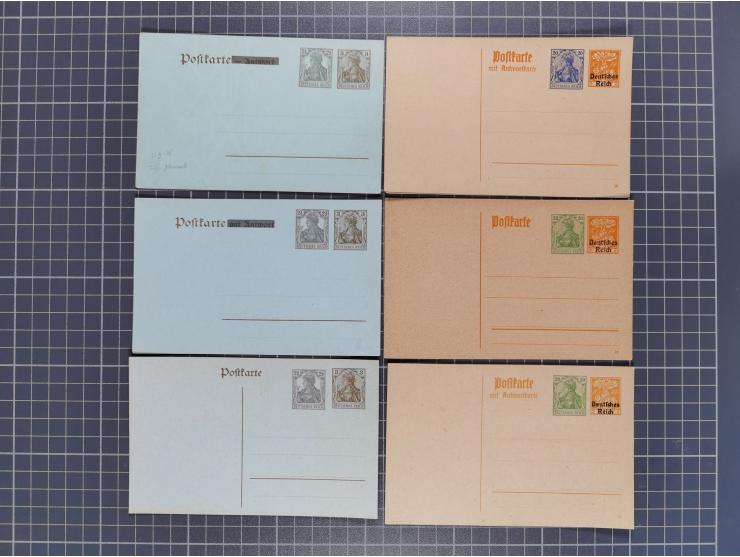 1906/20, Sammlung von 33 verschiedenen amtlichen Ganzsachen mit Germania-WSt.-Zudrucken auf private Bestellung (PZP), inkl. D