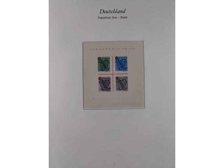 1945/49, postfrische Sammlungen Französische Zone bis auf Baden Mi.-Nr. 53 kpl. inkl. Blocks sowie Bizone in den Hauptnummern