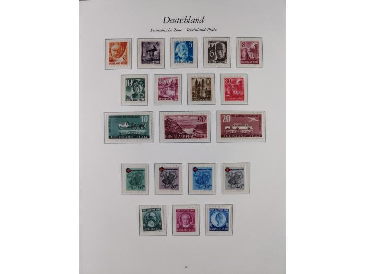 1945/49, postfrische Sammlungen Französische Zone bis auf Baden Mi.-Nr. 53 kpl. inkl. Blocks sowie Bizone in den Hauptnummern