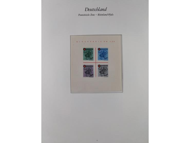 1945/49, postfrische Sammlungen Französische Zone bis auf Baden Mi.-Nr. 53 kpl. inkl. Blocks sowie Bizone in den Hauptnummern