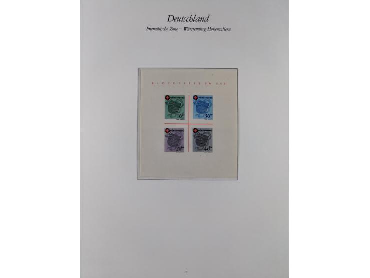 1945/49, postfrische Sammlungen Französische Zone bis auf Baden Mi.-Nr. 53 kpl. inkl. Blocks sowie Bizone in den Hauptnummern