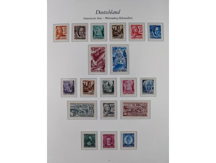 1945/49, postfrische Sammlungen Französische Zone bis auf Baden Mi.-Nr. 53 kpl. inkl. Blocks sowie Bizone in den Hauptnummern