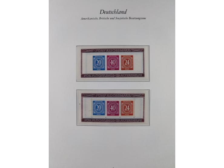 1945/49, postfrische Sammlungen Französische Zone bis auf Baden Mi.-Nr. 53 kpl. inkl. Blocks sowie Bizone in den Hauptnummern