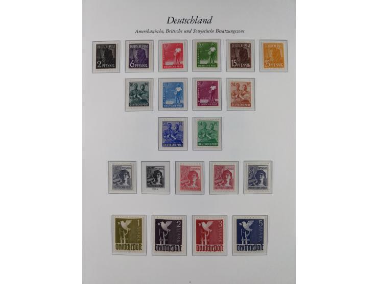 1945/49, postfrische Sammlungen Französische Zone bis auf Baden Mi.-Nr. 53 kpl. inkl. Blocks sowie Bizone in den Hauptnummern
