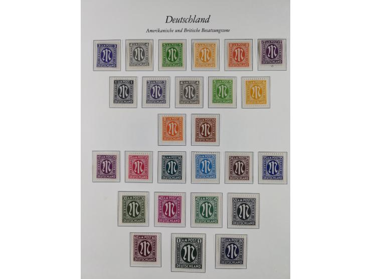 1945/49, postfrische Sammlungen Französische Zone bis auf Baden Mi.-Nr. 53 kpl. inkl. Blocks sowie Bizone in den Hauptnummern