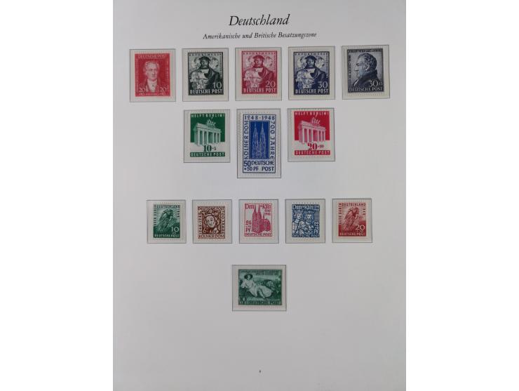 1945/49, postfrische Sammlungen Französische Zone bis auf Baden Mi.-Nr. 53 kpl. inkl. Blocks sowie Bizone in den Hauptnummern