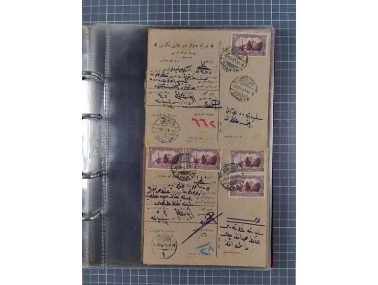 1917/25, 48 parcel cards and money transfers, mainly early republic, including 1917 order from Elvechre with bisect stamp to 