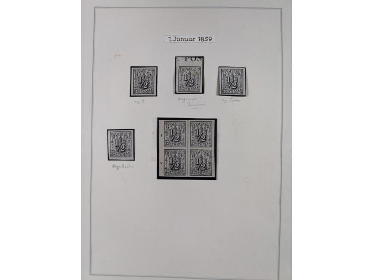 1859/67, die verbleibende ungebrauchte Sammlung, dabei diverse Einheiten bis zum 12er-Block, Randstücke, 15U und 19U in Paare