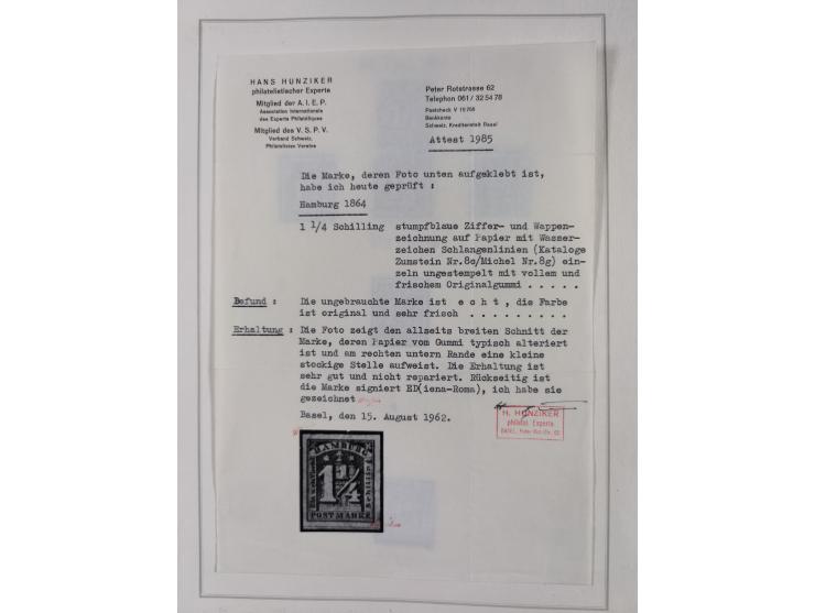 1859/67, die verbleibende ungebrauchte Sammlung, dabei diverse Einheiten bis zum 12er-Block, Randstücke, 15U und 19U in Paare