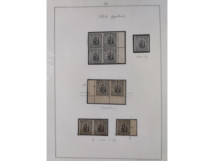 1859/67, die verbleibende ungebrauchte Sammlung, dabei diverse Einheiten bis zum 12er-Block, Randstücke, 15U und 19U in Paare