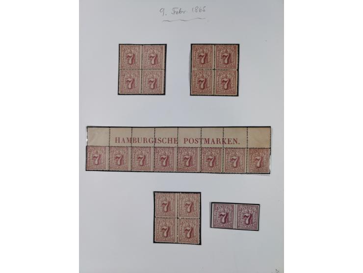 1859/67, die verbleibende ungebrauchte Sammlung, dabei diverse Einheiten bis zum 12er-Block, Randstücke, 15U und 19U in Paare